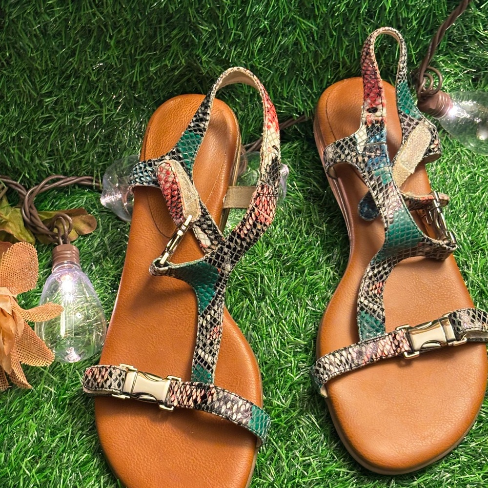 Vaneli Tan Snakeskin Print Sandals for Casual Wear